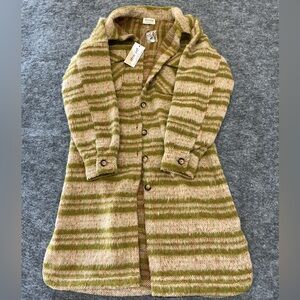 New In Olive and Colorful Earthy Longline NEW Striped Coat Size M